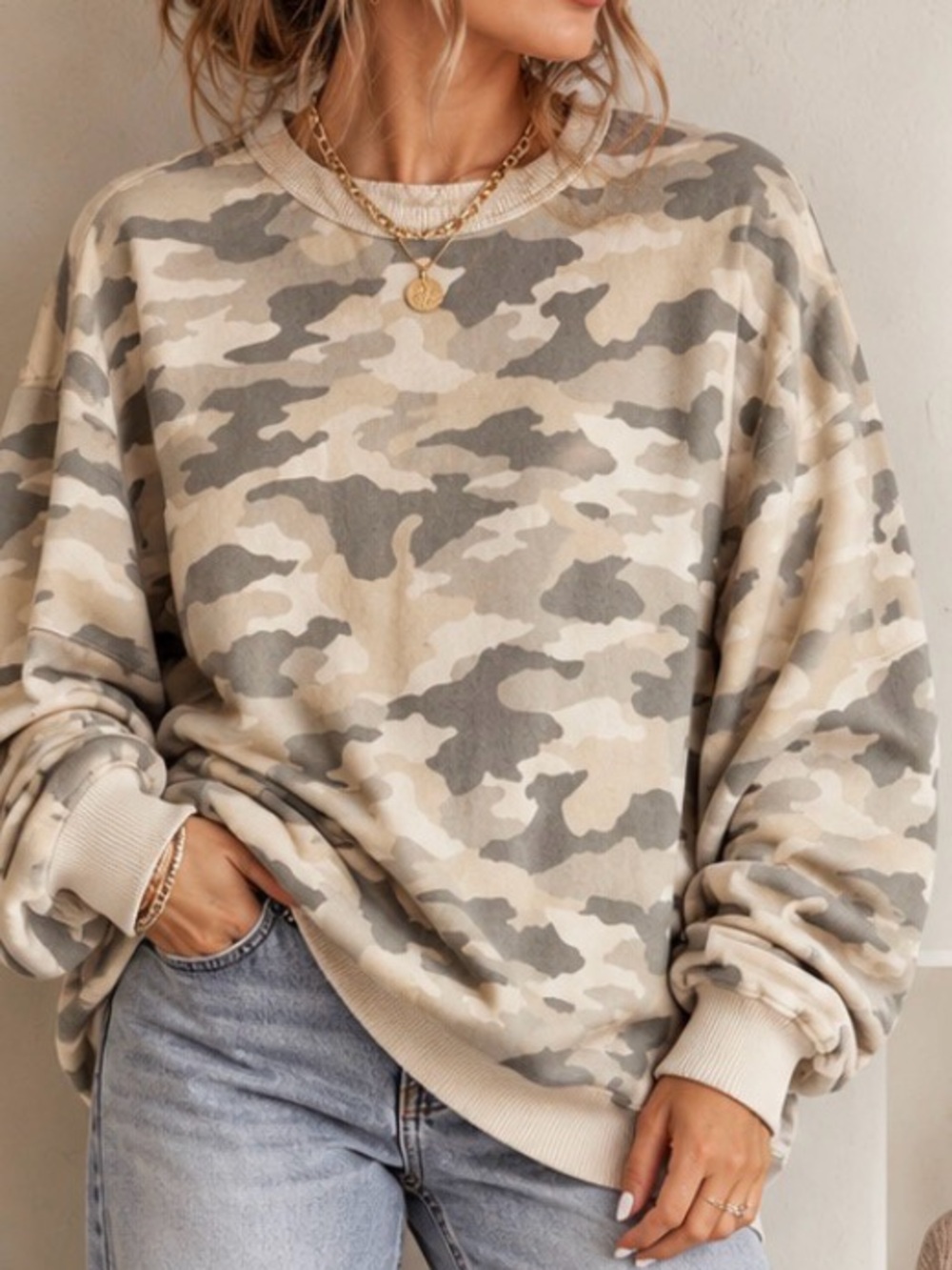 Aerie Neutral Camo Crewneck Sweatshirt - Women